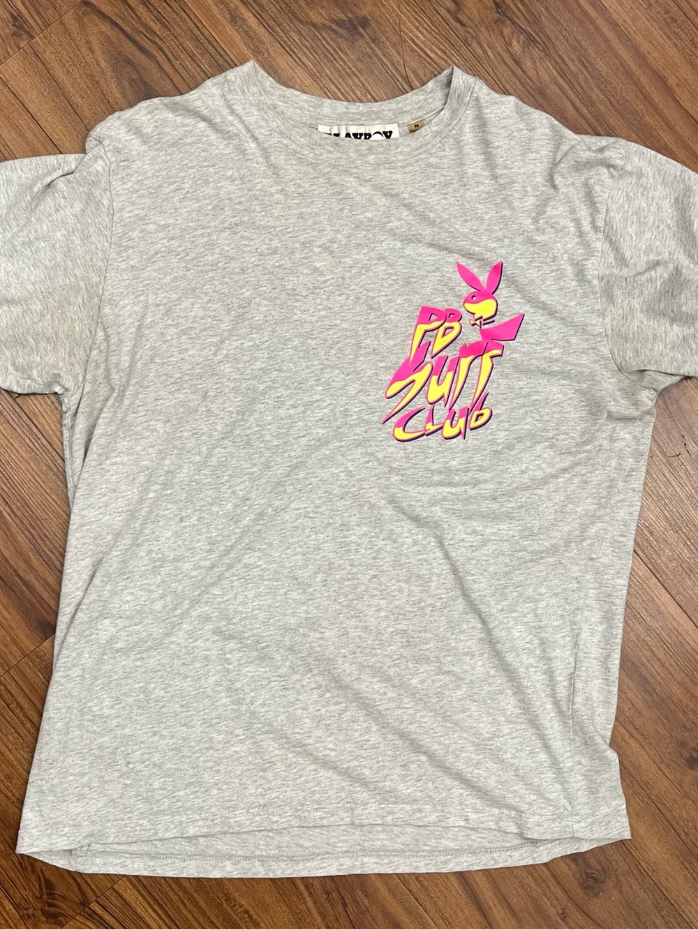 Heather Gray Playboy Surf Club Graphic Tee with Pink & Yellow Logo